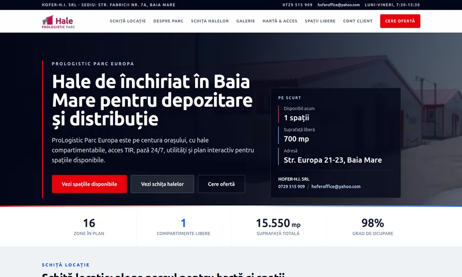 Site-ul ProLogistic Parc, hale de închiriat în Baia Mare, cu spații libere și plan interactiv
