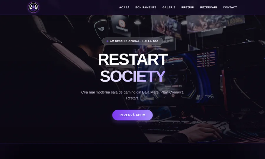 Site-ul Restart Society, sală de gaming din Baia Mare cu rezervări online