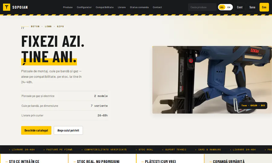 Magazinul online Sopoian pentru scule și consumabile de fixare, cu design industrial